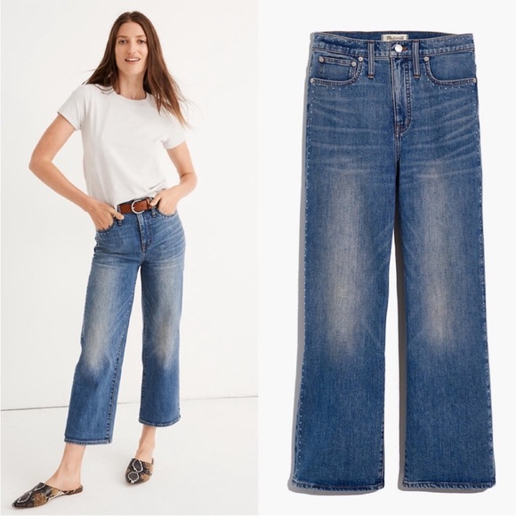 Madewell Slim Wide-Leg Crop Jeans: Stud Edition size 30 - Picture 1 of 12